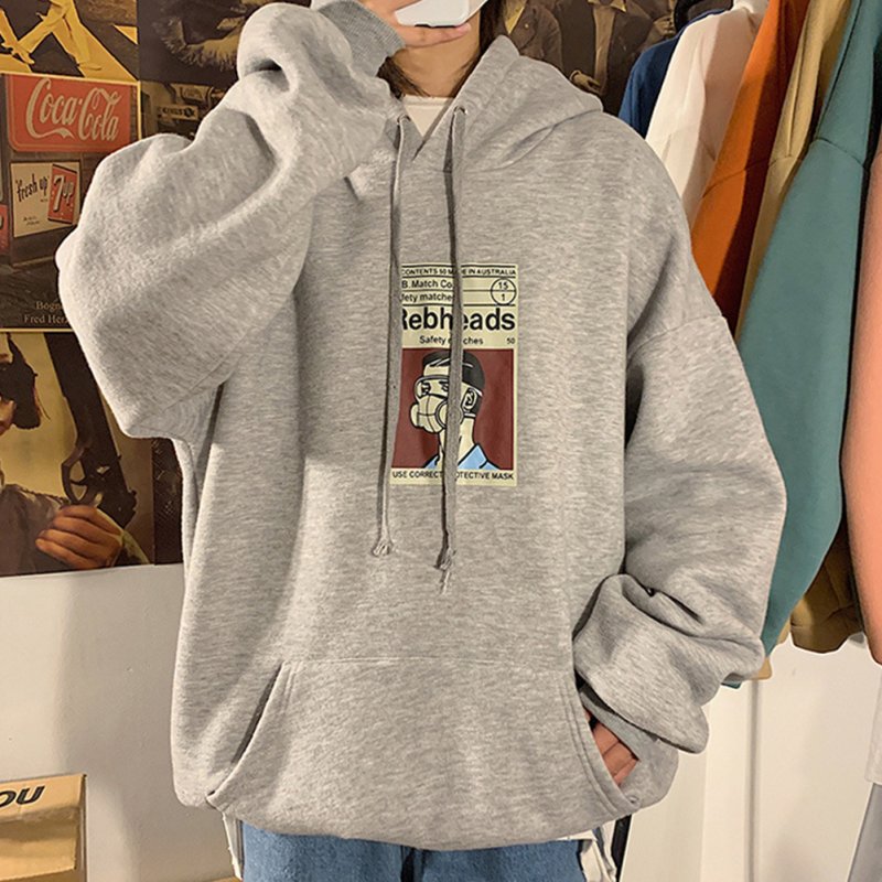 Fleece Hoodies Sweater Thicken Hooded Sweatshirts Casual Loose Pullover for Man gray_XL
