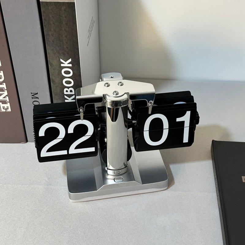 Flip Clock, Flip Down Clock With Non-slip Mat, Rotary Switch, Big Digital Design Retro Automatic Turning Desk Clock For Home, Living Room, Office Stainless steel black 24 hours