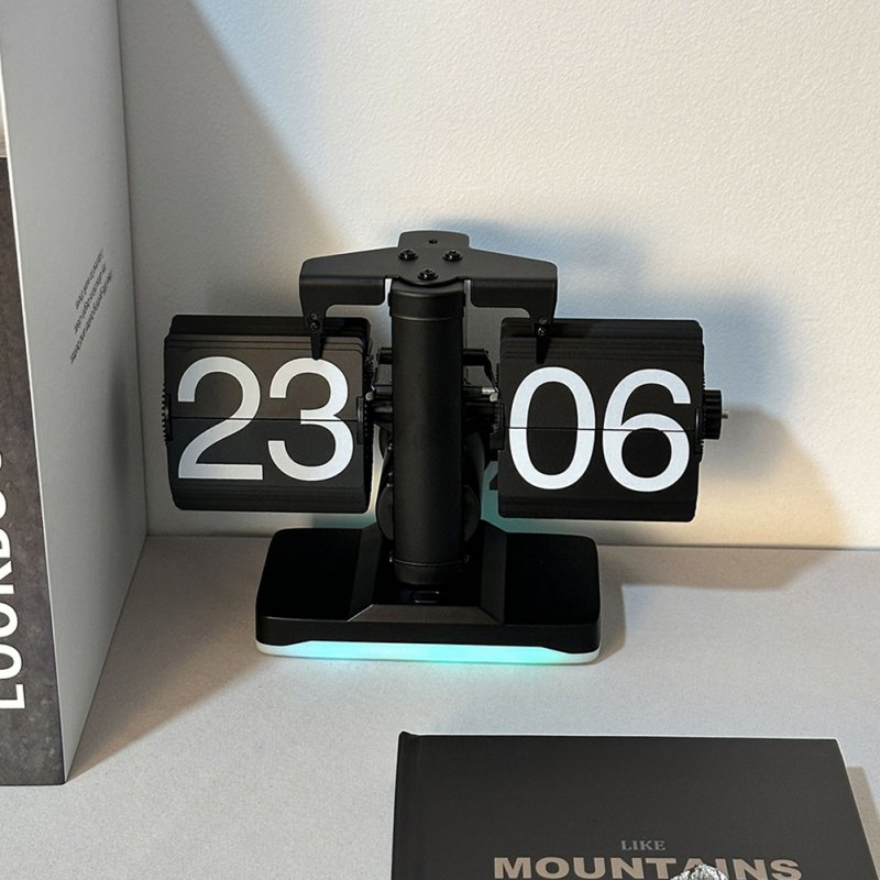 Flip Clock, Flip Down Clock With Non-slip Mat, Rotary Switch, Big Digital Design Retro Automatic Turning Desk Clock For Home, Living Room, Office All black 24 hours model