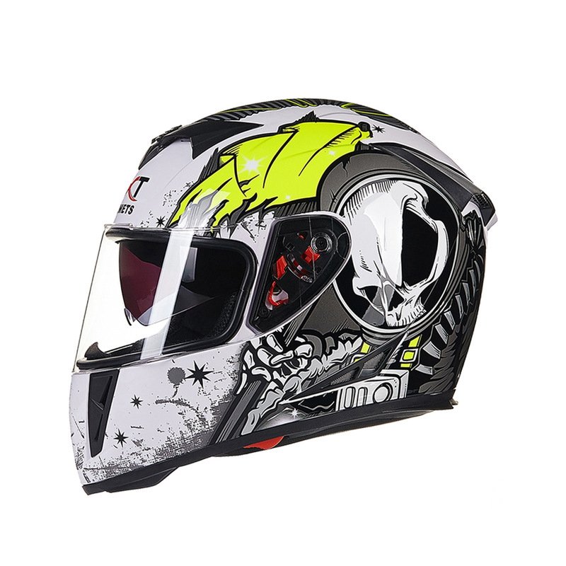 Flip-up Dual Lenses Antifogging Full-Face Coverage Motorcycle Motorbike Riding Helmet for Men White and green_M