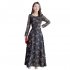 Floral Printed Dress of Middle Sleeves and Round Neck Woman Waist tight Leisure Dress Yellow M