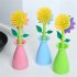 Flower Shape Pot  Washing  Brush With Long Handle Kitchen Cleaning Accessories Pink