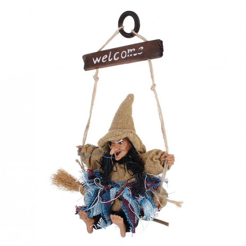 Flying Broomstick Witch Shape Hanging Pendant Halloween Bar Decoration blue