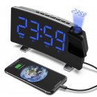 Fm Radio Clock Led Digital Clock Smart Projection  Alarm  Clock Watch Table Electronic Desk Clock Black and blue letter