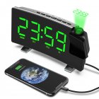 Fm Radio Clock Led Digital Clock Smart Projection  Alarm  Clock Watch Table Electronic Desk Clock Black and green letter