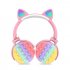 Foldable Children Cartoon Bluetooth compatible  Earphones Colorful Cat Ear Glowing 400 mA Large capacity Battery Gaming Headset pink