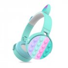 Foldable Children Cartoon Bluetooth-compatible  Earphones Colorful Cat Ear Glowing 400 mA Large-capacity Battery Gaming Headset blue