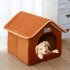 Foldable House Shape Pet Nest with Mat for Small Dog Teddy Poodle Puppy Cats brown L