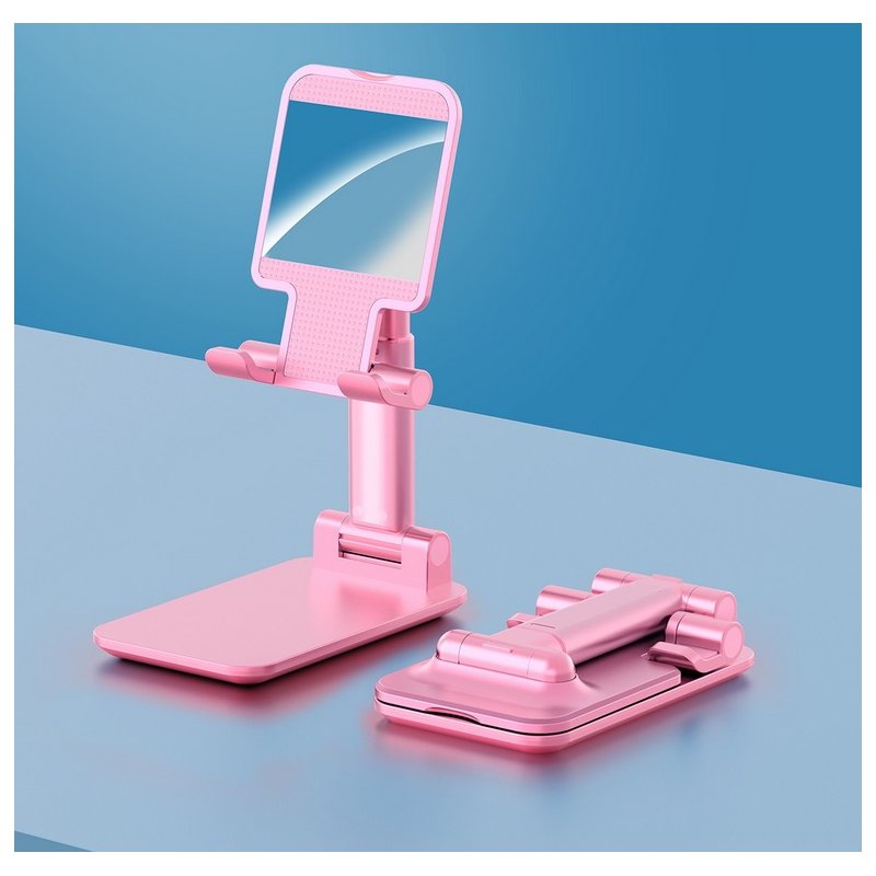 Foldable Phone Stand Metal Cellphone Holder Adjustable Desk Bracket Smartphone Mount Universal for iOS/Android Moble Phone Pink