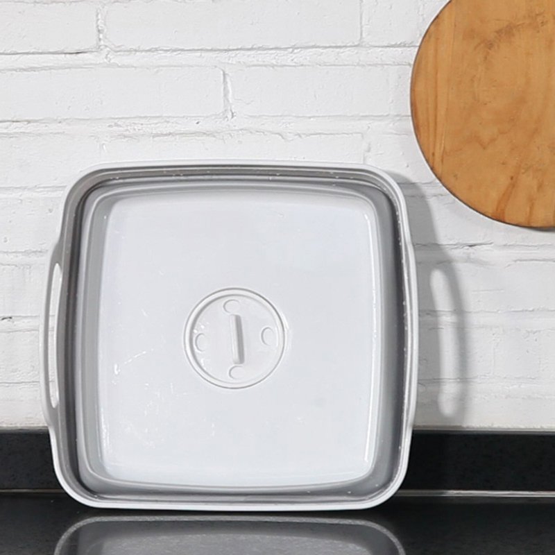 Foldable Sink Cutting Board Fruit Vegetable Wash Storage Basket with Drainage Hole Handle White + grey