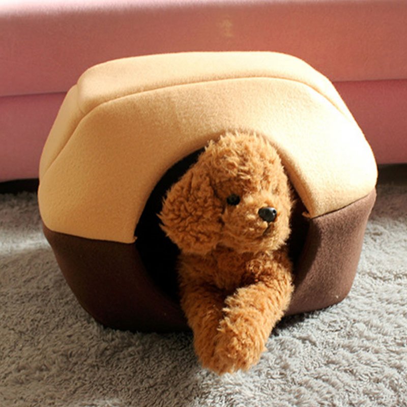 Foldable Soft Warm Winter Cat Dog Bed House Animal Puppy Cave Sleeping Mat Pad Nest Kennel Pet Supplies  Brown_S