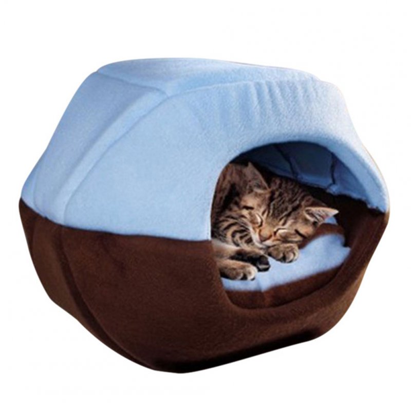 Foldable Soft Warm Winter Cat Dog Bed House Animal Puppy Cave Sleeping Mat Pad Nest Kennel Pet Supplies  blue_S 35X30 cm