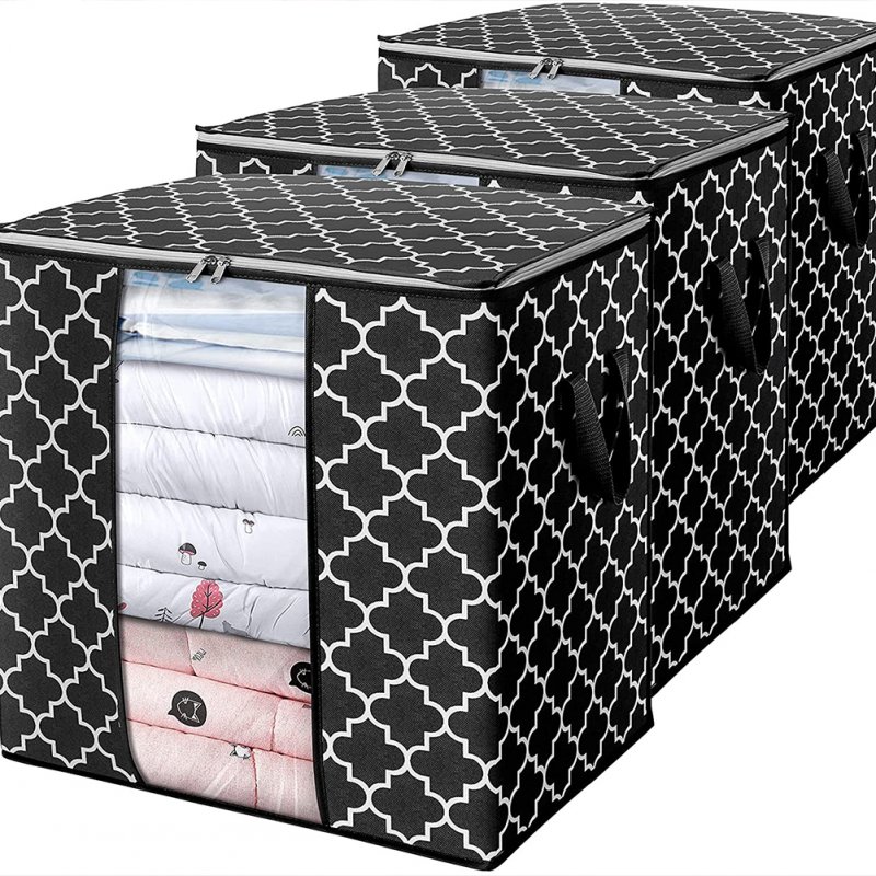 Foldable Storage  Container Quilt Bag Closet Storage Box Dustproof Organizer Black_52*37*52cm