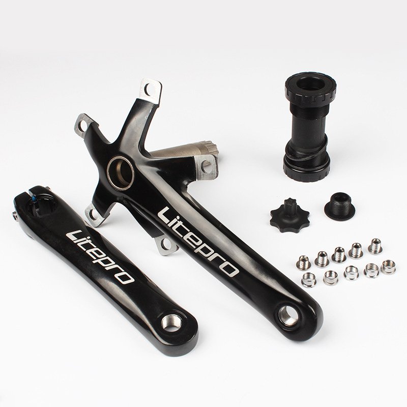 Folding Bike Crankset Tooth Plate Aluminum Alloy Foldable Bike Crank  LP black left and right crank + center shaft