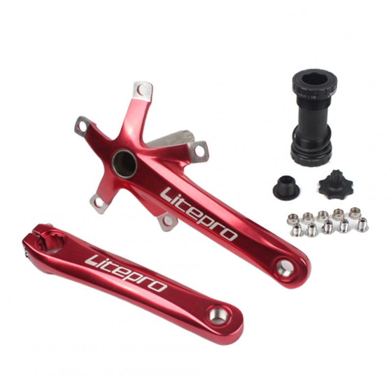 Folding Bike Crankset Tooth Plate Aluminum Alloy Foldable Bike Crank  LP red left and right crank + center axis