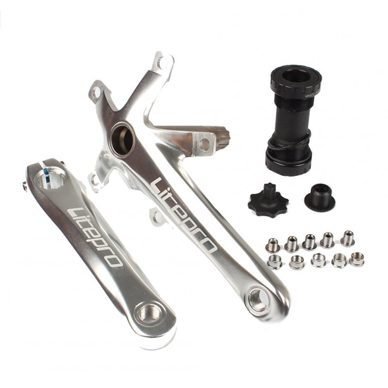 Folding Bike Crankset Tooth Plate Aluminum Alloy Foldable Bike Crank  LP silver left and right crank + center shaft