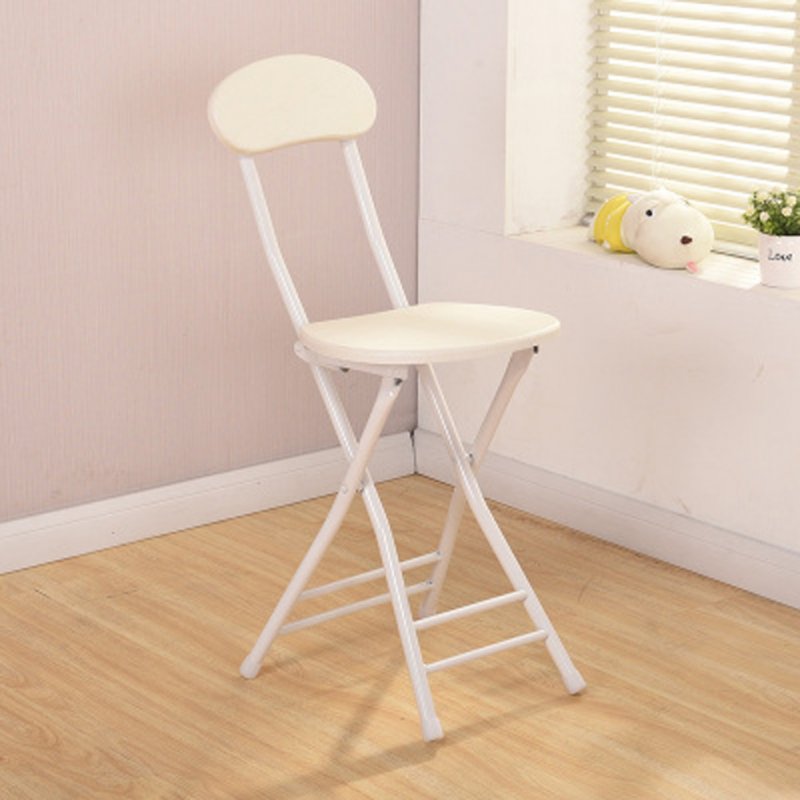 Folding Stool Portable Ergonomic Metal + Density Board Round Chair for Home Adults white
