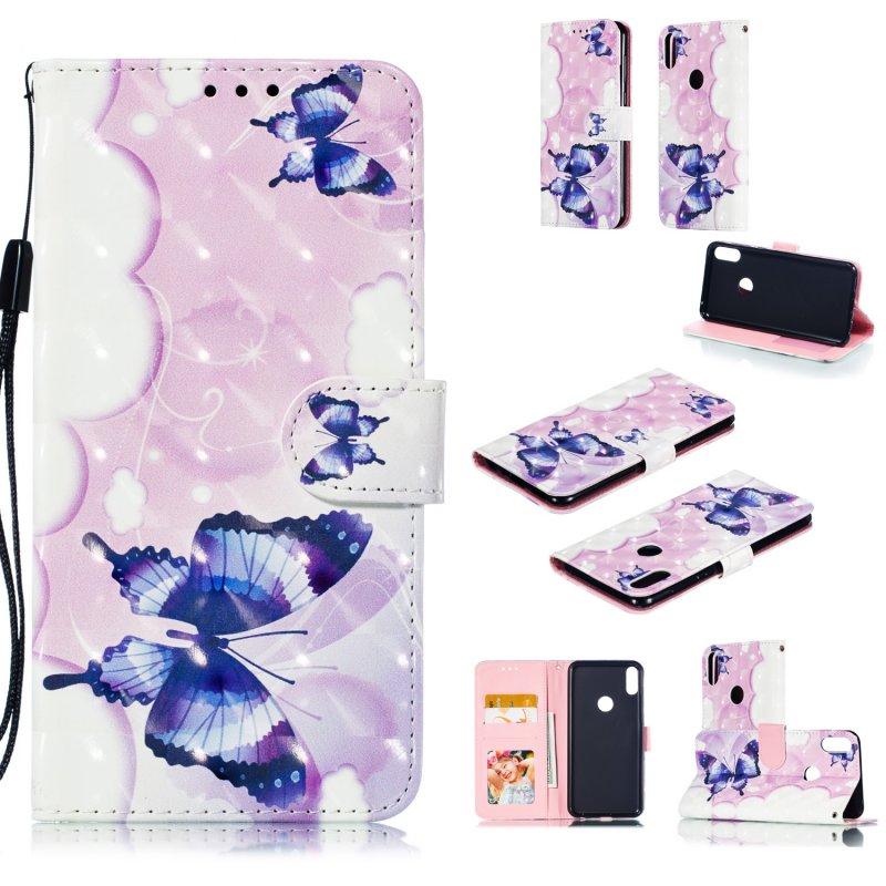 For ASUS ZENFONE MAX Pro M1/ZB601KL/ZB602KL 3D Coloured Painted PU Magnetic Clasp Phone Case with Card Slots Bracket Lanyard Swallowtail butterfly