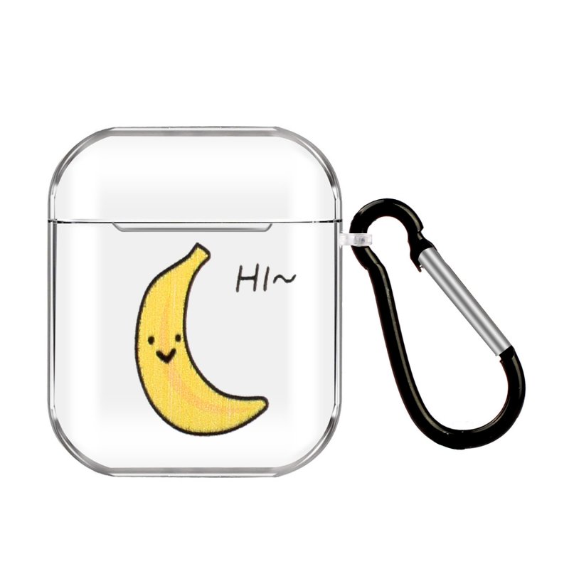 For AirPods 1/2 Headphones Case Cartoon Transparent Earphone Shell with Metal Hook Full Protection 2 bananas
