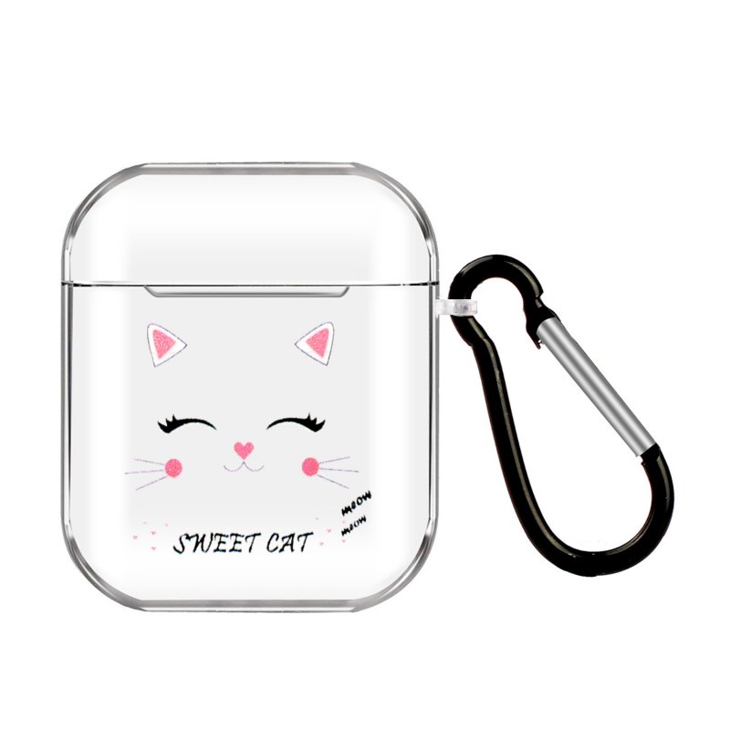For AirPods 1/2 Headphones Case Cartoon Transparent Earphone Shell with Metal Hook Full Protection 3 cats