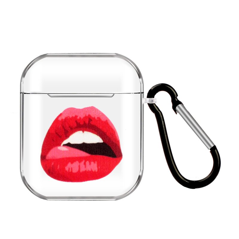 For AirPods 1/2 Headphones Case Cartoon Transparent Earphone Shell with Metal Hook Full Protection 4 lips