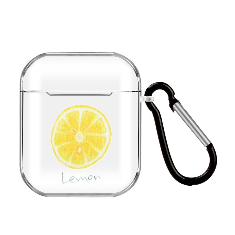 For AirPods 1/2 Headphones Case Full Protection Clear Cute Earphone Shell with Metal Hook 13 lemons