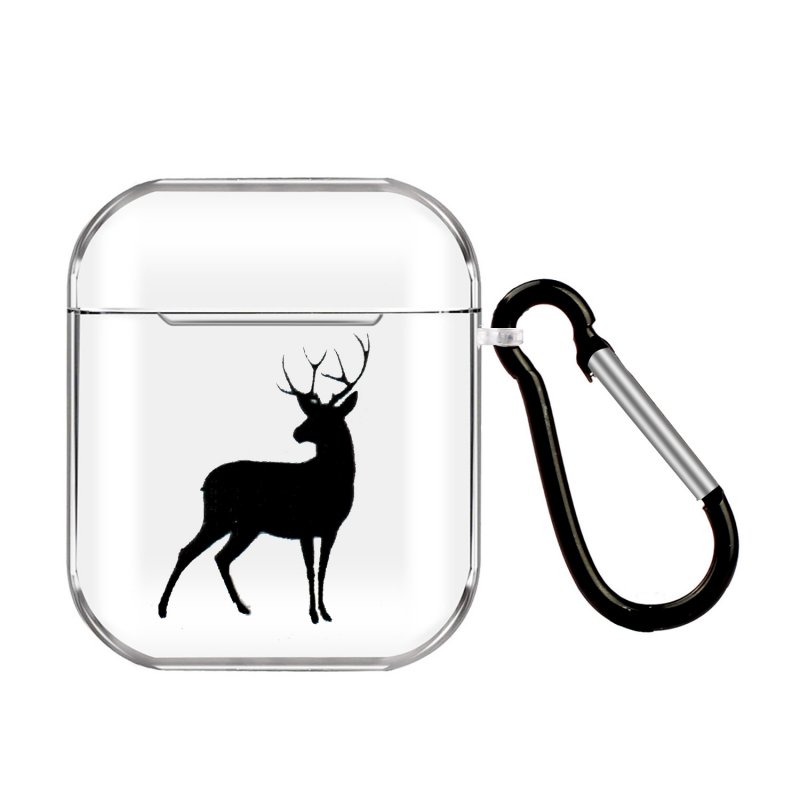 For AirPods 1/2 Headphones Case Transparent Earphone Shell with Metal Hook Overall Protection Cover 20 deer