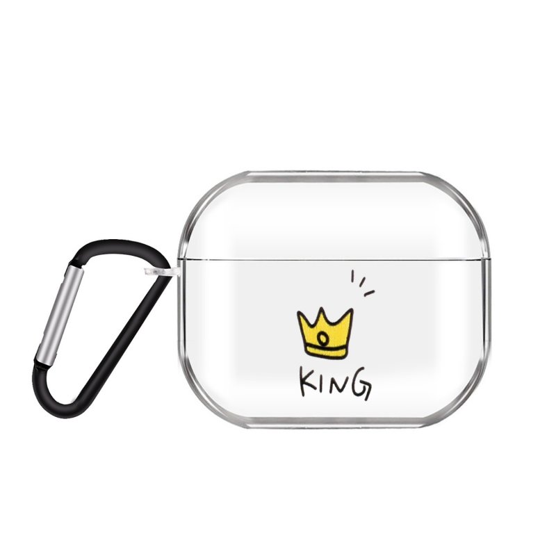For AirPods Pro Headphones Case Cartoon Clear Earphone Shell with Metal Hook Full Protection Cover 11 crowns