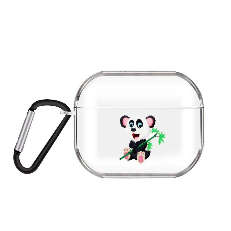 For AirPods Pro Headphones Case Transparent Earphone Shell with Metal Hook Overall Protection Cover 10 Panda