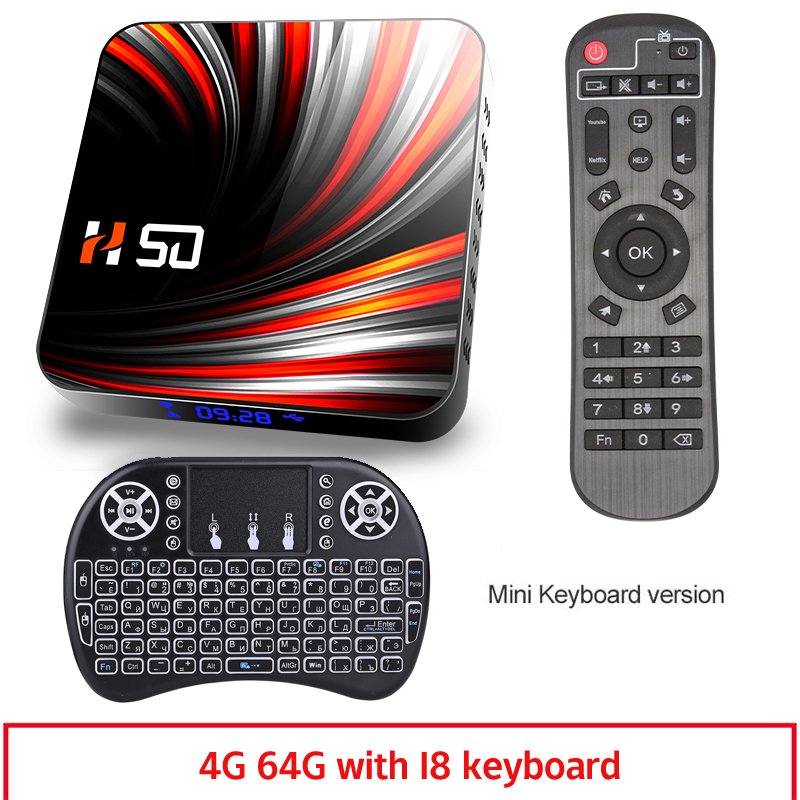 For Android Tv  Box Android 10.0 4k 4gb 32gb 64gb Media Player 3d Video Smart Tv Box 4+64G_European plug+I8 Keyboard