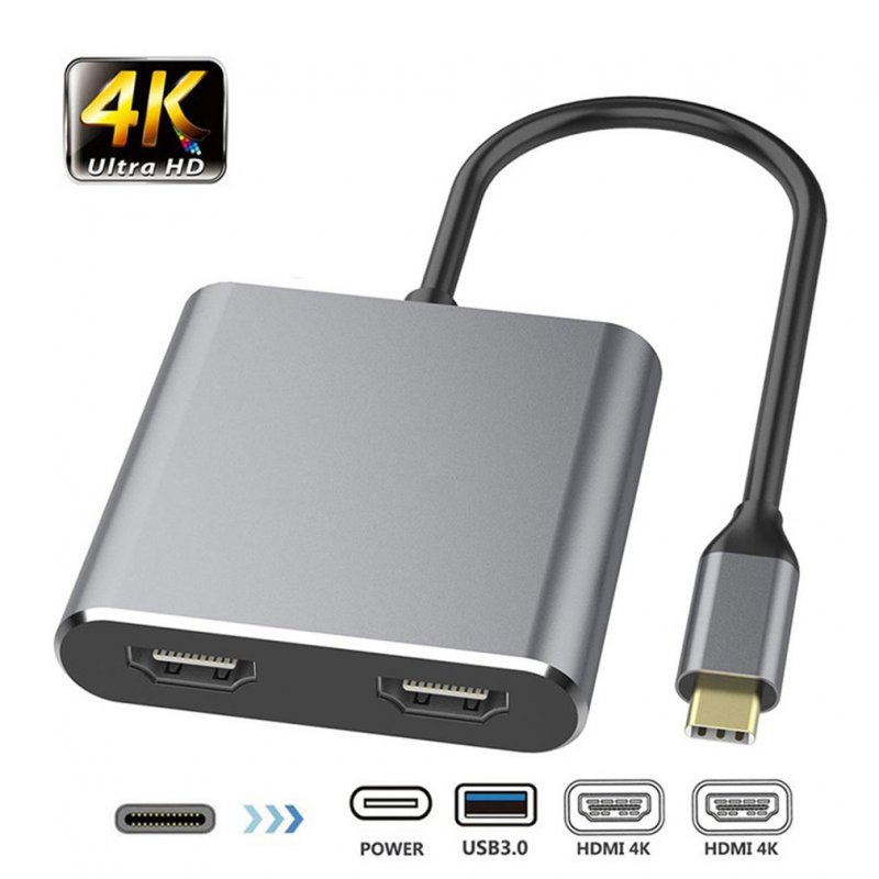 For HDMI Type C Adapter 4K C To Dual HDMI USB 3.0 Cable Charge Port Converter for MacBook for Samsung Dex Galaxy S10 / S9 black