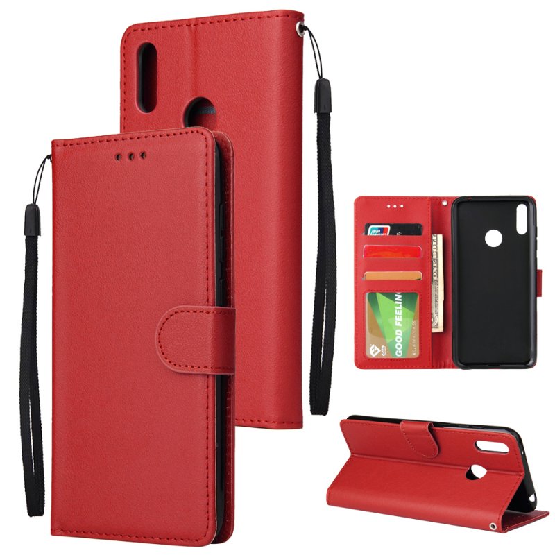 For HUAWEI Enjoy 9/ Y7 2019 /Y7 PRO 2019/Y7 PRIME 2019 Flip-type Leather Protective Phone Case with 3 Card Position Buckle Design Phone Cover  red