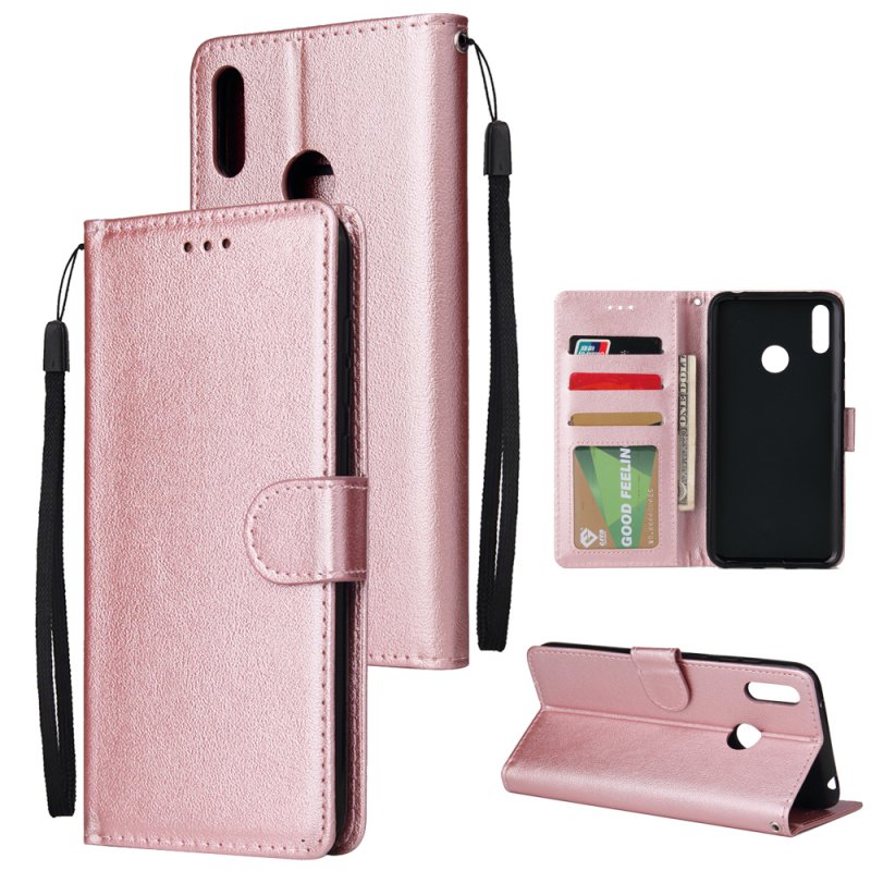For HUAWEI Enjoy 9/ Y7 2019 /Y7 PRO 2019/Y7 PRIME 2019 Flip-type Leather Protective Phone Case with 3 Card Position Buckle Design Phone Cover  Rose gold
