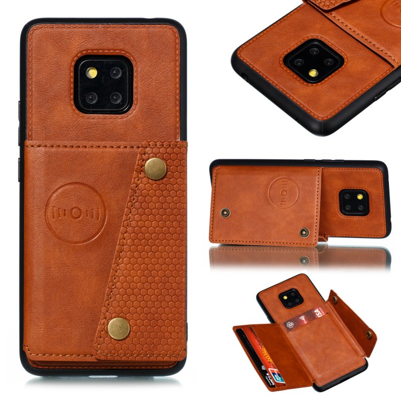 For HUAWEI MATE 20 PRO Double Buckle Non-slip Shockproof Cell Phone Case with Card Slot Bracket Light Brown