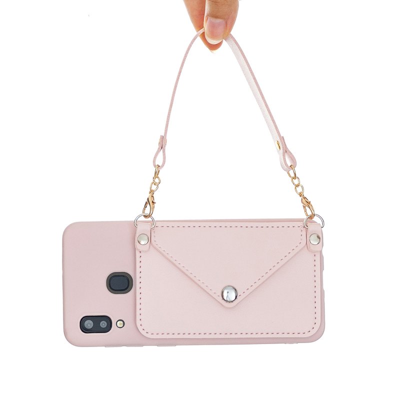 For HUAWEI P20/ P20 Lite/P20 Pro Mobile Phone Cover with Pu Leather Card Holder + Hand Rope + Straddle Rope Pink