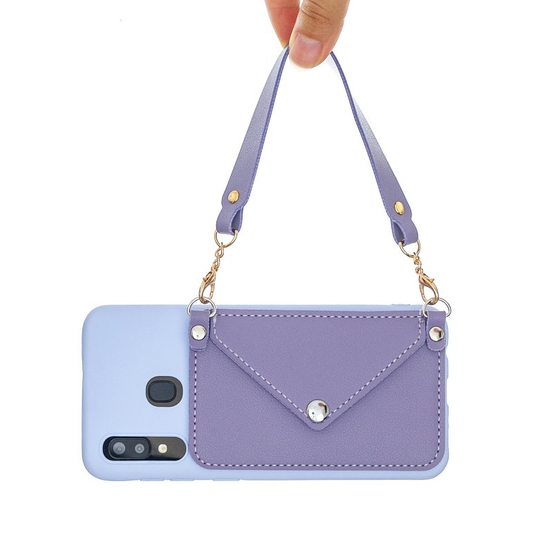 For HUAWEI P20/ P20 Lite/P20 Pro Mobile Phone Cover with Pu Leather Card Holder + Hand Rope + Straddle Rope purple