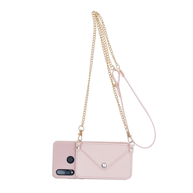 For HUAWEI P30/P30 Lite/P30 Pro Mobile Phone Cover with Pu Leather Card Holder + Hand Rope + Straddle Rope Pink