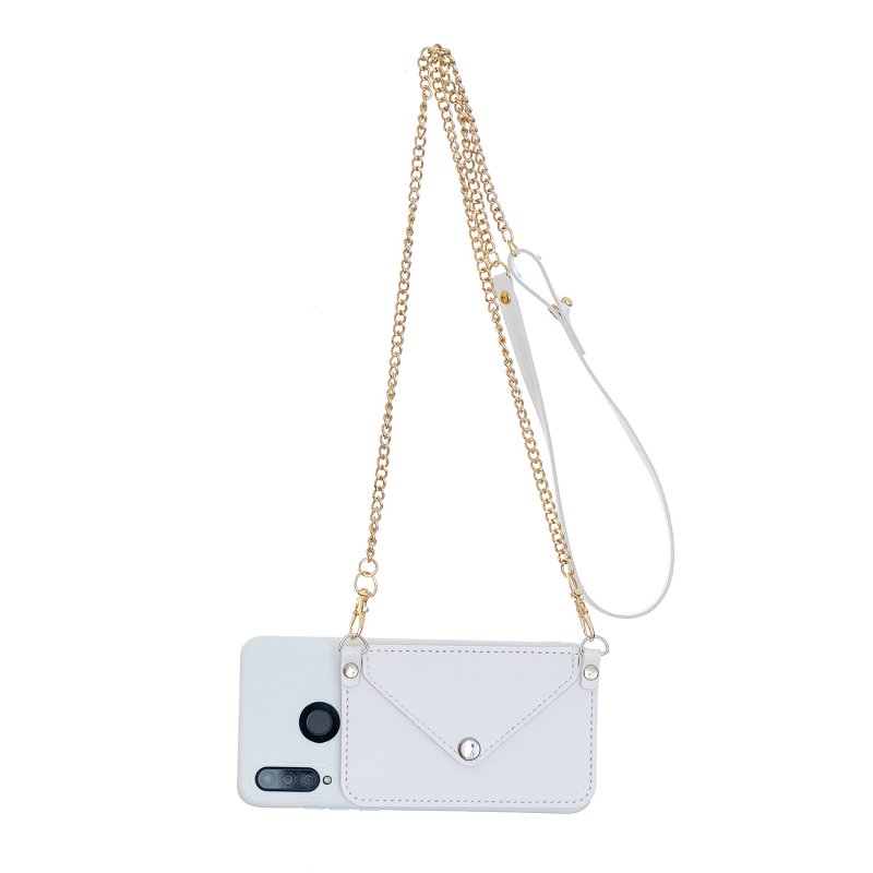 For HUAWEI P30/P30 Lite/P30 Pro Mobile Phone Cover with Pu Leather Card Holder + Hand Rope + Straddle Rope white