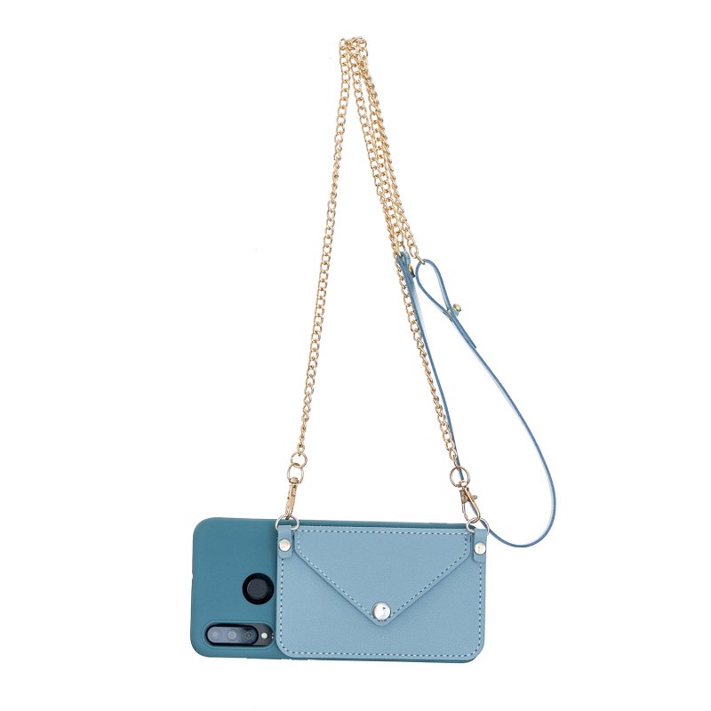 For HUAWEI P30/P30 Lite/P30 Pro Mobile Phone Cover with Pu Leather Card Holder + Hand Rope + Straddle Rope blue