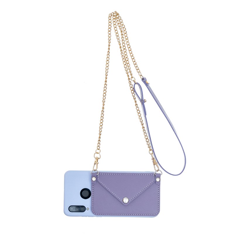 For HUAWEI P30/P30 Lite/P30 Pro Mobile Phone Cover with Pu Leather Card Holder + Hand Rope + Straddle Rope purple