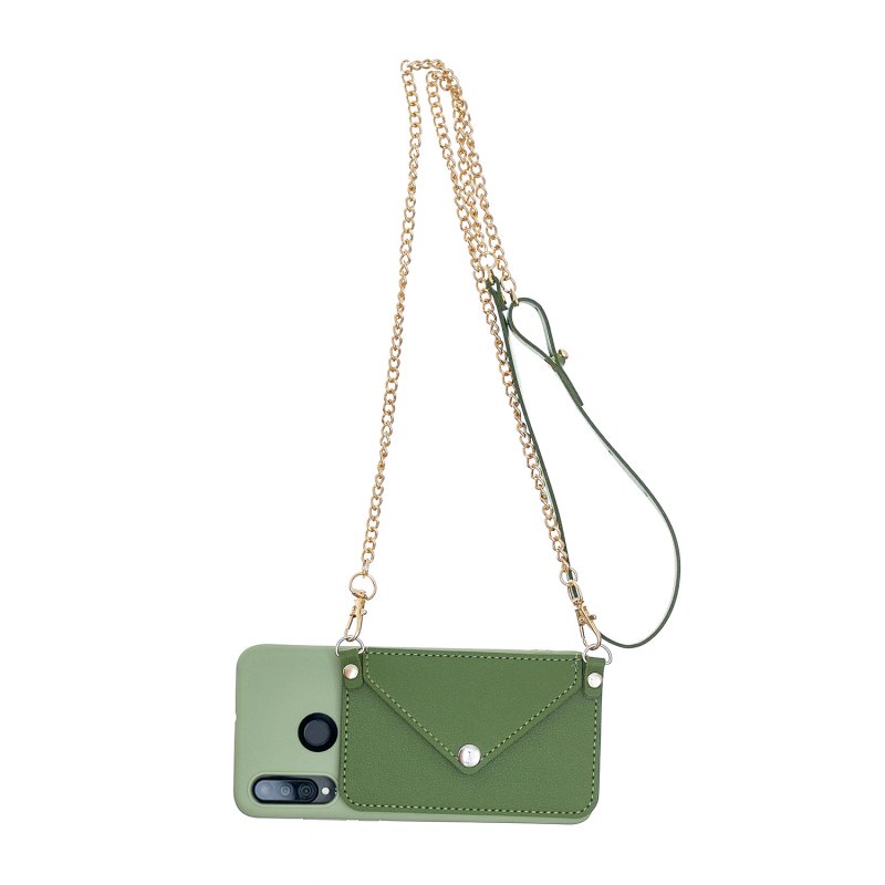 For HUAWEI P30/P30 Lite/P30 Pro Mobile Phone Cover with Pu Leather Card Holder + Hand Rope + Straddle Rope green