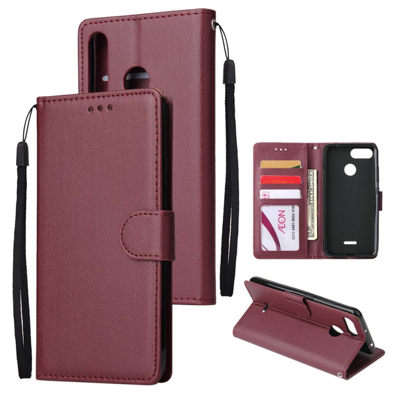 For HUAWEI P30 lite/nova 4E Flip-type Leather Protective Phone Case with 3 Card Position Buckle Design Phone Cover  Red wine