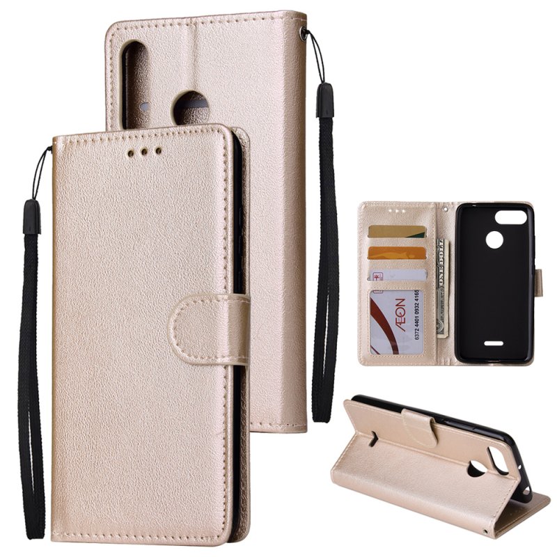 For HUAWEI P30 lite/nova 4E Flip-type Leather Protective Phone Case with 3 Card Position Buckle Design Phone Cover  Gold