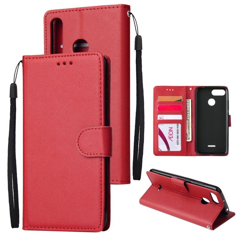 For HUAWEI P30 lite/nova 4E Flip-type Leather Protective Phone Case with 3 Card Position Buckle Design Phone Cover  red