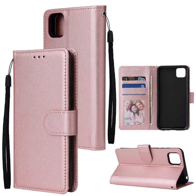 For HUAWEI PSmart 2020/Y5P/Y6P PU Leather Mobile Phone Cover with 3 Cards Slots Phone Frame Rose gold
