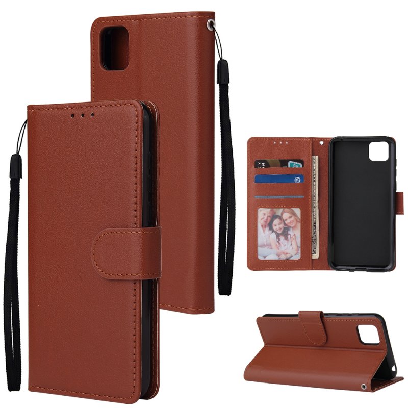 For HUAWEI PSmart 2020/Y5P/Y6P PU Leather Mobile Phone Cover with 3 Cards Slots Phone Frame brown