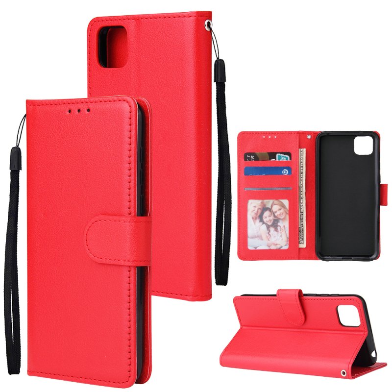 For HUAWEI PSmart 2020/Y5P/Y6P PU Leather Mobile Phone Cover with 3 Cards Slots Phone Frame red