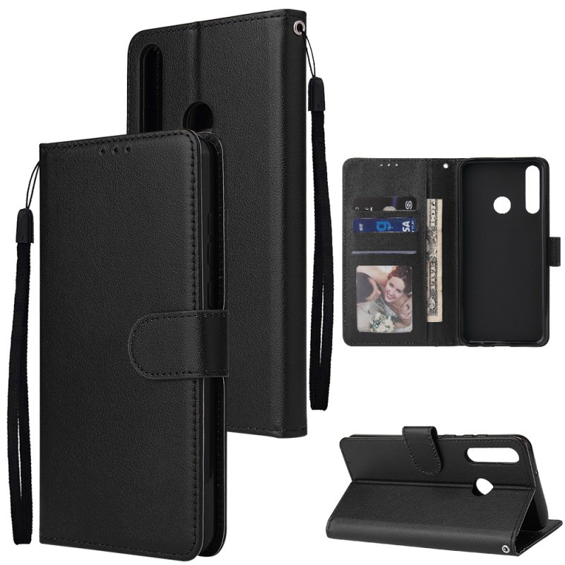 For HUAWEI PSmart 2020/Y5P/Y6P PU Leather Mobile Phone Cover with 3 Cards Slots Phone Frame black