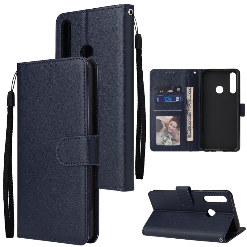 For HUAWEI PSmart 2020/Y5P/Y6P PU Leather Mobile Phone Cover with 3 Cards Slots Phone Frame blue