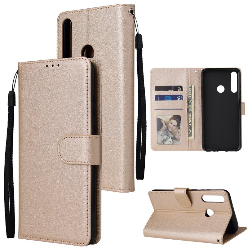 For HUAWEI PSmart 2020/Y5P/Y6P PU Leather Mobile Phone Cover with 3 Cards Slots Phone Frame Golden